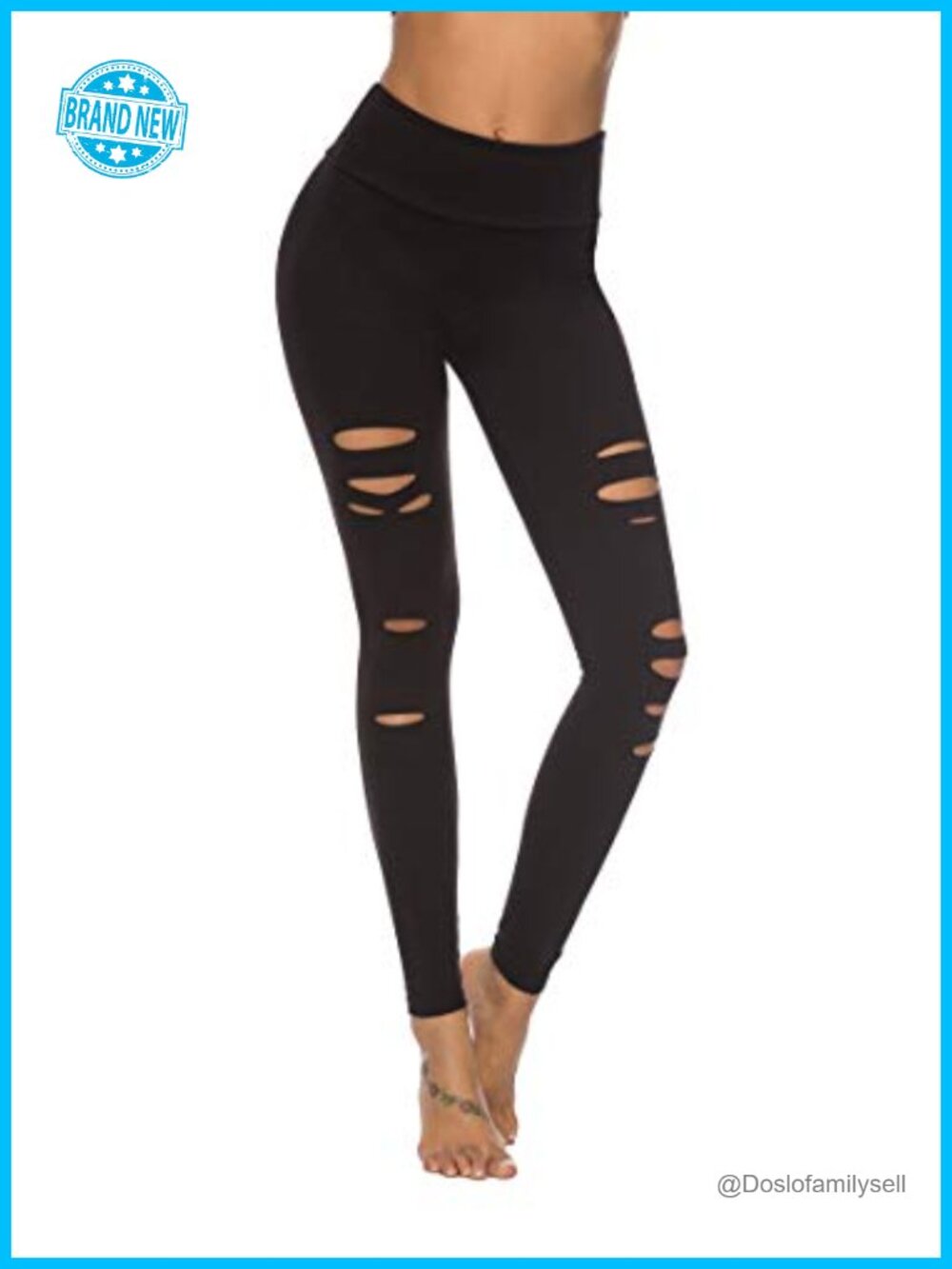 High Waist Ripped Yoga Leggings Tummy Control Workout Pants